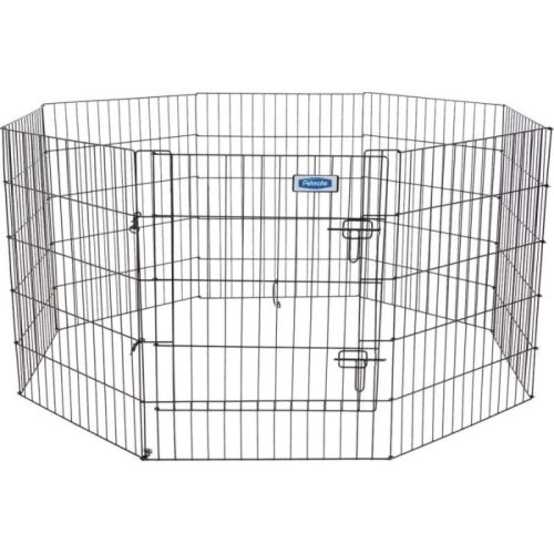Petmate Exercise Pen Single Door with Snap Hook Design and Ground Stakes for Dogs Black